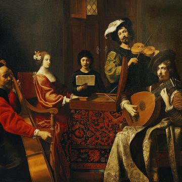 Peinture d'une scène de musiciens par Tournier